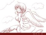  bad_id bad_pixiv_id breasts dated hidamari_sketch looking_at_viewer looking_back medium_breasts miyako monochrome open_mouth outstretched_arms quro_(black_river) smile solo wings 