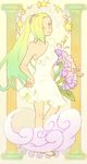  1girl aqua_eyes barefoot blonde_hair blush breasts dress eyes_closed feet female flower full_body hair_flower hair_ornament hair_over_one_eye long_hair looking_at_viewer naruto no_pupils o96ap smile solo standing toes two-tone_hair very_long_hair wink yamanaka_ino yellow_dress 