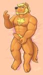  abs anthro balls beard biceps big_muscles blonde_hair body_hair canine chest_hair chest_tuft cum facial_hair fur hair inviting jaryl_(character) male mammal muscles nipples nude pecs penis plain_background precum solo toned tuft wolf wolfyama 