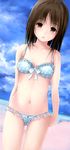  bad_id bad_pixiv_id bangs bare_arms bare_shoulders beach bikini brown_eyes brown_hair collarbone cowboy_shot day eyebrows_visible_through_hair frilled_bikini frills looking_at_viewer missile228 navel ocean original outdoors short_hair solo standing swimsuit water 