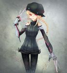  android bad_id bad_pixiv_id black_legwear blonde_hair blood blood_on_face bloody_hands bloody_knife braid cibo_(killy) claws detached_sleeves hat knife licking licking_weapon long_hair looking_at_viewer mecha_musume mechanical_arms original pantyhose pink_eyes ribbed_sweater robot_joints short_shorts shorts single_braid solo sweater very_long_hair 