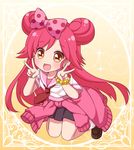  bad_id bad_pixiv_id bow brown_eyes clothes_around_waist double_bun double_v hair_bow jewelpet_(series) lady_jewelpet long_hair looking_at_viewer momona open_mouth pink_hair polka_dot polka_dot_bow ringo_yuyu skirt solo v 