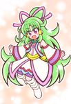  boots bow cure_empress detached_sleeves dokidoki!_precure dress full_body green_hair guardias hair_bow hair_bun hair_tubes jewelry knee_boots long_hair magical_girl md5_mismatch necklace pink_bow pink_eyes precure smile solo very_long_hair 