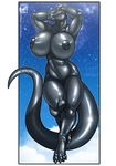  big_breasts blue_sky breasts dragon female grey_skin hi_res inflatable looking_at_viewer nude smile solo walter_sache 