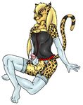  black_nose blonde_hair cheetah corset crossdressing darius feline garter_belt hair legwear male mammal masturbation sitting stockings vikacala 