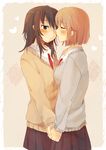  black_hair foomi hand_holding incipient_kiss original short_hair skirt yuri 