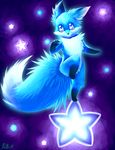  ambiguous_gender anthro big_eyes big_tail blue_eyes blue_fur canine cub cute fluffy_fur fox fur happy looking_at_viewer mammal nude ratte smile solo stars white_fur young 