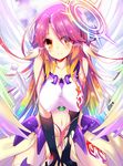  angel_wings blush breasts covered_nipples feathered_wings halo hecha_(swy1996228) jibril_(no_game_no_life) large_breasts long_hair looking_at_viewer magic_circle multicolored multicolored_hair multicolored_wings navel no_game_no_life rainbow_hair smile solo white_wings wings yellow_eyes 