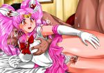  1boy 1girl adult bishoujo_senshi_sailor_moon blush breast_grab breasts chibi_usa clothed_female_nude_male dark-skinned_male frottage gabri-l grabbing hetero indoors jewelry large_breasts lying mitarashi_dango mosaic_censoring older on_side open_mouth pink_hair red_eyes sailor_chibi_moon thigh_sex tiara 