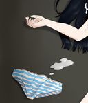  black_hair cropped cum cum_on_hair dfc-tan highres long_hair non-web_source original panties solo striped striped_panties underwear 