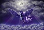  blue_eyes blue_hair children_of_the_night cloud cloudy dream equine female flying friendship_is_magic glowing glowing_eyes hair horn horse magic mammal moon my_little_pony night nightmare pony princess_luna_(mlp) signature solo stars winged_unicorn wings 