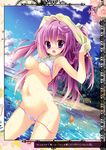  :o absurdres arms_up beach bikini bikini_lift bikini_pull blush breasts cleavage cloud cloudy_sky copyright_request day full-face_blush highres long_hair looking_at_viewer medium_breasts navel nipple_slip nipples nose_blush one_side_up open_mouth outdoors purple_eyes purple_hair scan shiramori_yuse shirt_lift side-tie_bikini sky solo swimsuit underboob untied untied_bikini wading wardrobe_malfunction wet 