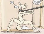  breasts canine collar dialog female fox holding konda leash mammal nipples nude one_eye_closed pussy sweat text 