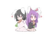  animal_ears black_hair bunny_ears bwell carrot eating heart inaba_tewi long_hair multiple_girls necktie purple_hair red_eyes reisen_udongein_inaba short_hair simple_background skirt touhou white_background 