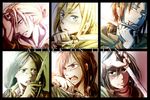  annie_leonhardt christa_renz copyright_name mikasa_ackerman military military_uniform mina_carolina multiple_girls sasha_braus shakeda_mamoshirou shingeki_no_kyojin sword uniform weapon ymir_(shingeki_no_kyojin) 