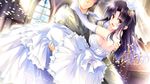  black_hair elbow_gloves ensemble_(company) game_cg golden_marriage hayakawa_harui long_hair shimakage_ruri wedding_attire yellow_eyes 