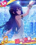  ahoge aqua_eyes armlet beamed_eighth_notes blue_hair bracelet card_(medium) character_name dress idolmaster idolmaster_million_live! jewelry long_hair looking_at_viewer mochizuki_anna musical_note official_art smile solo water waterfall 