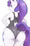  anthro anthrofied back_turned blue_eyes butt cutie_mark equine eyeshadow female friendship_is_magic fur hair horn looking_back makeup mammal my_little_pony plain_background purple_hair rarity_(mlp) solo swimsuit the-rasp-b unicorn white_background white_fur wide_hips 