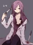  blood hijiri_(resetter) long_hair original purple_eyes purple_hair solo torn_clothes weapon 
