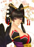  bad_id bad_pixiv_id bare_shoulders black_hair black_wings breasts cleavage dead_or_alive dead_or_alive_5 detached_sleeves eyeliner hat highres japanese_clothes large_breasts lips makeup making_of mole mole_under_mouth nyotengu purple_eyes smile solo tengu tokin_hat wings x&amp;x&amp;x 