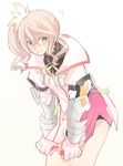  alisha_diphda armor blush brown_hair covering embarrassed gloves green_eyes heke jacket short_hair side_ponytail skirt solo tales_of_(series) tales_of_zestiria white_background 