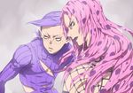  chocolate_sable diavolo freckles jojo_no_kimyou_na_bouken lipstick long_hair makeup midriff multiple_boys pink_hair purple_hair sweater vinegar_doppio yellow_eyes 