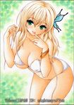  bikini blonde_hair blue_eyes boku_wa_tomodachi_ga_sukunai breasts bug butterfly butterfly_hair_ornament cleavage covered_nipples hair_ornament insect kashiwazaki_sena large_breasts long_hair looking_at_viewer navel nightmare77zx swimsuit tongue tongue_out untied 