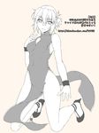  alternate_costume bare_legs blush breasts china_dress chinese_clothes cleavage_cutout dress high_heels looking_at_viewer mizuhashi_parsee monochrome no_panties ootsuki_wataru pointy_ears short_hair small_breasts solo touhou translation_request 