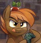  beanie brown_hair button_mash_(mlp) controller earth_pony equine friendship_is_magic hair hat holding horse male mammal my_little_pony pony portrait propeller_hat solo sophiecabra tess_garman tongue tongue_out two_tone_hair yellow_eyes 