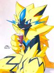  akabane_jin ambiguous_gender beverage black_fur blue_eyes blue_fur cup drinking felid feline fur looking_at_viewer mammal nintendo pok&eacute;mon pok&eacute;mon_(species) sitting solo straw video_games yellow_fur zeraora 