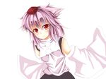  alternate_hairstyle animal_ears bad_id bad_pixiv_id bare_shoulders blush breasts detached_sleeves hat inubashiri_momiji long_hair looking_at_viewer nununu!! pom_pom_(clothes) red_eyes silver_hair small_breasts smile solo tokin_hat touhou wolf_ears 