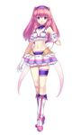  agarest_senki_(series) agarest_senki_2 arm_garter bikini_top boots choker elf fantasy fiona_(agarest_senki) flat_chest frills full_body garters gloves gradient hairband high_heels hirano_katsuyuki knee_boots legs long_hair lowres midriff navel official_art pink_hair pleated_skirt pointy_ears purple_eyes ribbon shoes simple_background skirt smile solo standing twintails wide_hips 