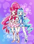  blue_choker blue_eyes blue_hair blue_skirt boots bow choker cure_blossom cure_marine flower hanasaki_tsubomi heart heartcatch_precure! knee_boots kurumi_erika long_hair magical_girl multiple_girls pink_bow pink_choker pink_eyes pink_hair ponytail precure skirt thighhighs zap 