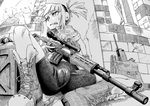  bike_shorts binoculars boots cameltoe crosshatching dragunov_svd ear_protection greyscale gun iris_(material_sniper) material_sniper monochrome perspective rifle sketch sleeves_rolled_up sniper_rifle solo trigger_discipline weapon yoshinome 