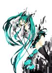  aqua_eyes aqua_hair bad_id bad_pixiv_id detached_sleeves fishine hatsune_miku headphones highres long_hair microphone microphone_stand necktie skirt solo thighhighs twintails very_long_hair vocaloid zettai_ryouiki 