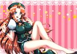  blue_eyes braid breasts china_dress chinese_clothes dress hat hong_meiling large_breasts legs long_hair long_legs red_hair satou_samu solo star thighs touhou twin_braids 
