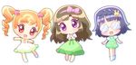  @_@ anyamal_tantei_kirumin_zoo blue_hair blush bow braid brown_hair bunny cat chibi coke-bottle_glasses dress drill_hair glasses hair_ornament hair_ribbon long_hair mikogami_nagisa mikogami_riko mikogami_rimu mirai_(sugar) multiple_girls open_mouth orange_hair purple_eyes red_eyes ribbon short_hair siblings sisters twintails 