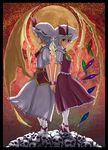  flandre_scarlet gustav_(telomere_na) highres holding_hands moon multiple_girls remilia_scarlet ribbon siblings sisters skull touhou wings 