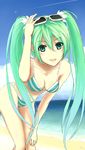  aqua_eyes aqua_hair bikini ceila hatsune_miku leaning_forward long_hair smile solo sunglasses swimsuit twintails very_long_hair vocaloid 