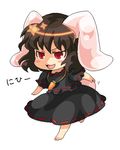  :3 alternate_color animal_ears black_dress brown_hair bunny_ears carrot chibi dress inaba_tewi lowres pixel_art pote_(ptkan) red_eyes short_hair smirk solo touhou translated 