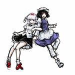  arm_holding bad_id bad_pixiv_id black_hair blue_eyes cosplay costume_switch geta hat hima_(mizu_ni_tsuyoi) lavender_hair letty_whiterock letty_whiterock_(cosplay) multiple_girls red_eyes shameimaru_aya shameimaru_aya_(cosplay) shoes short_hair sketch skirt smile tengu-geta tokin_hat touhou 