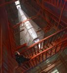  astronaut bad_id bad_pixiv_id denchou dutch_angle hangar highres light_rays male_focus original scenery science_fiction solo space_craft sunbeam sunlight 