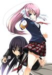  black_hair blue_eyes kanzaki_karuna long_hair multiple_girls pink_hair red_eyes satou_kujira school_uniform shinai shinakoi short_shinai skirt sword touyama_sakura weapon 