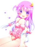  blue_eyes crescent crescent_hair_ornament hair_ornament koro_(artist) long_hair one-piece_swimsuit patchouli_knowledge purple_hair solo swimsuit touhou 
