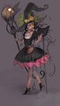  book broom copyright_request dress hat highres pablo sketch solo witch witch_hat 