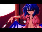  bad_id bad_pixiv_id blue_hair fang flat_chest knife no_bra no_hat no_headwear open_clothes open_shirt pocket_watch red_eyes remilia_scarlet shirt solo touhou watch wings yasha_(endless_requiem) 