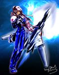  absurdres armor helmet highres long_hair macross macross_frontier mecha pilot_suit saotome_alto vf-25 