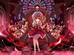  bad_id bad_pixiv_id bat_wings blonde_hair blood bone crystal cup cupping_glass flandre_scarlet glowing glowing_eyes hat hat_ribbon highres marionette_(excle) red_eyes ribbon short_hair side_ponytail sitting skull solo stained_glass stuffed_animal stuffed_toy teddy_bear throne touhou wings 