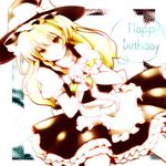  akina_(schism) apron bad_id bad_pixiv_id blonde_hair braid flower happy_birthday hat hat_ribbon kirisame_marisa long_hair ribbon single_braid solo touhou witch_hat yellow_eyes 