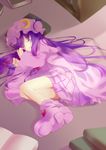  book crescent hat koikawa_minoru long_hair patchouli_knowledge purple_eyes purple_hair sleeping solo touhou 